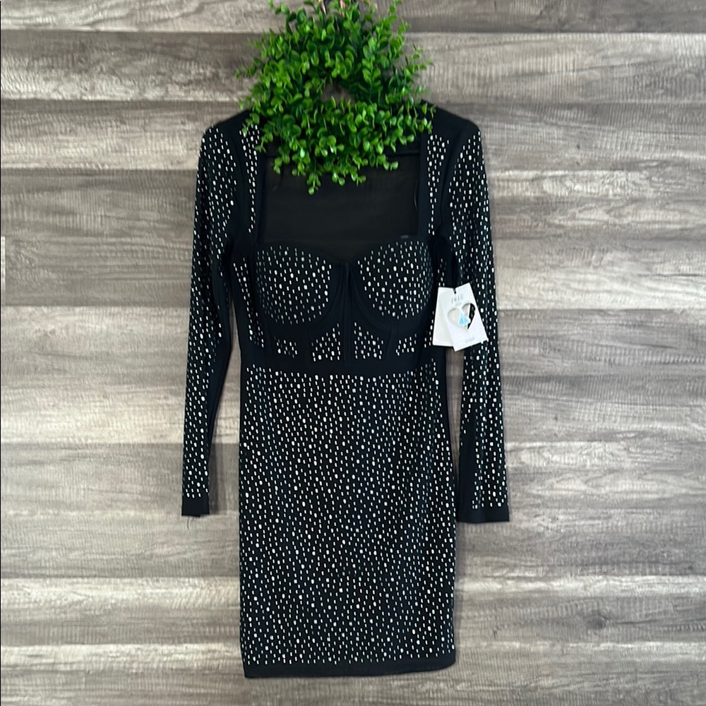 Iris Black and Silver Long Sleeve Bodycon Dress